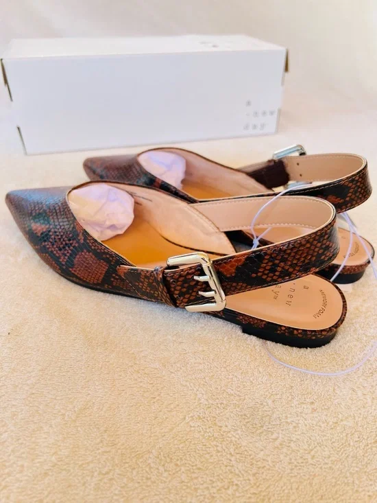 Snake Print Slingback Flats Pointed Toe Neutral Chic Minimalist SIZE 8.5 NWT - Picture 6 of 10